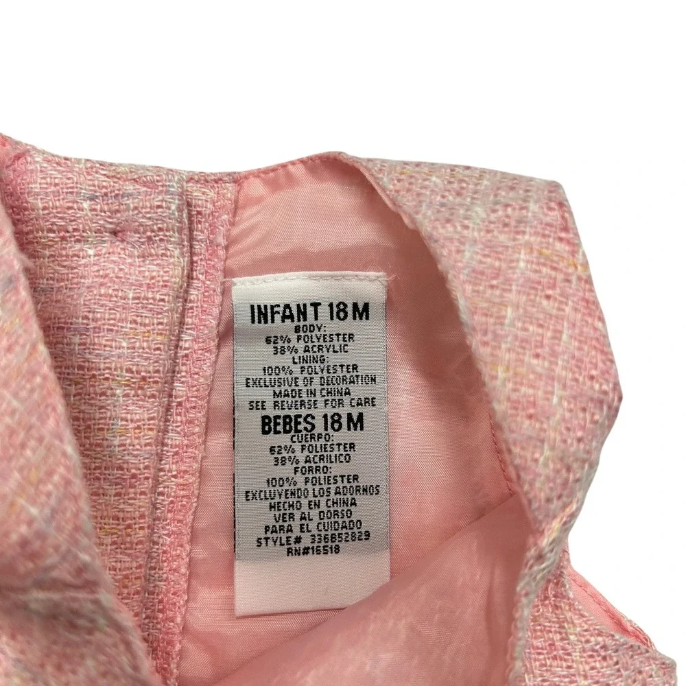 Coquette Pink Tweed Bow Jumper Dress 18M Preppy Classic Girly Pastel Old Money